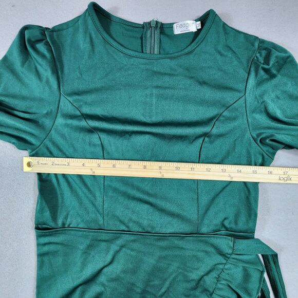 Ruffle Trim Bell Sleeve Midi Dress Tie Back Womens Size Medium Green - Picture 6 of 9